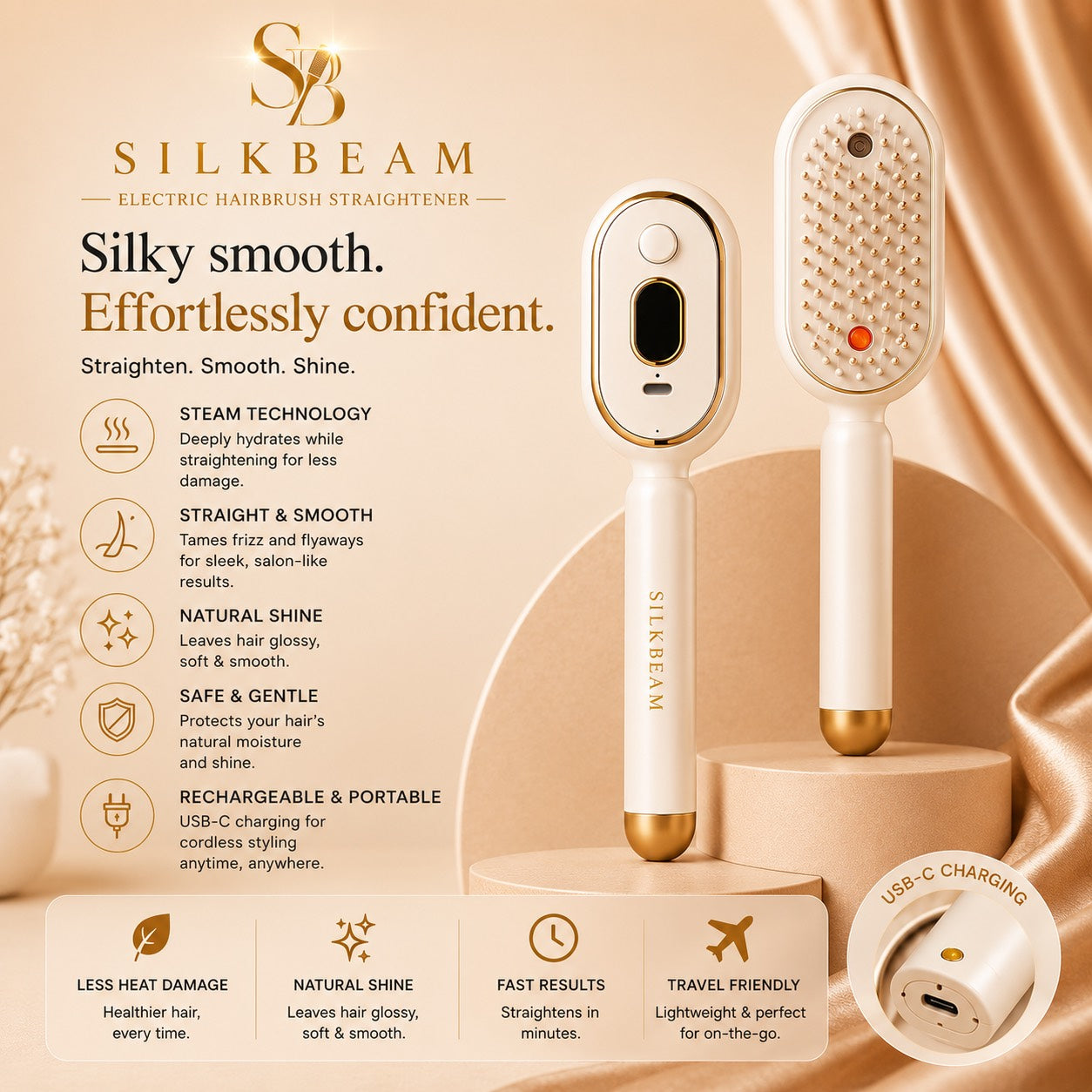 SilkBeam - Electric Hairbrush Straightener